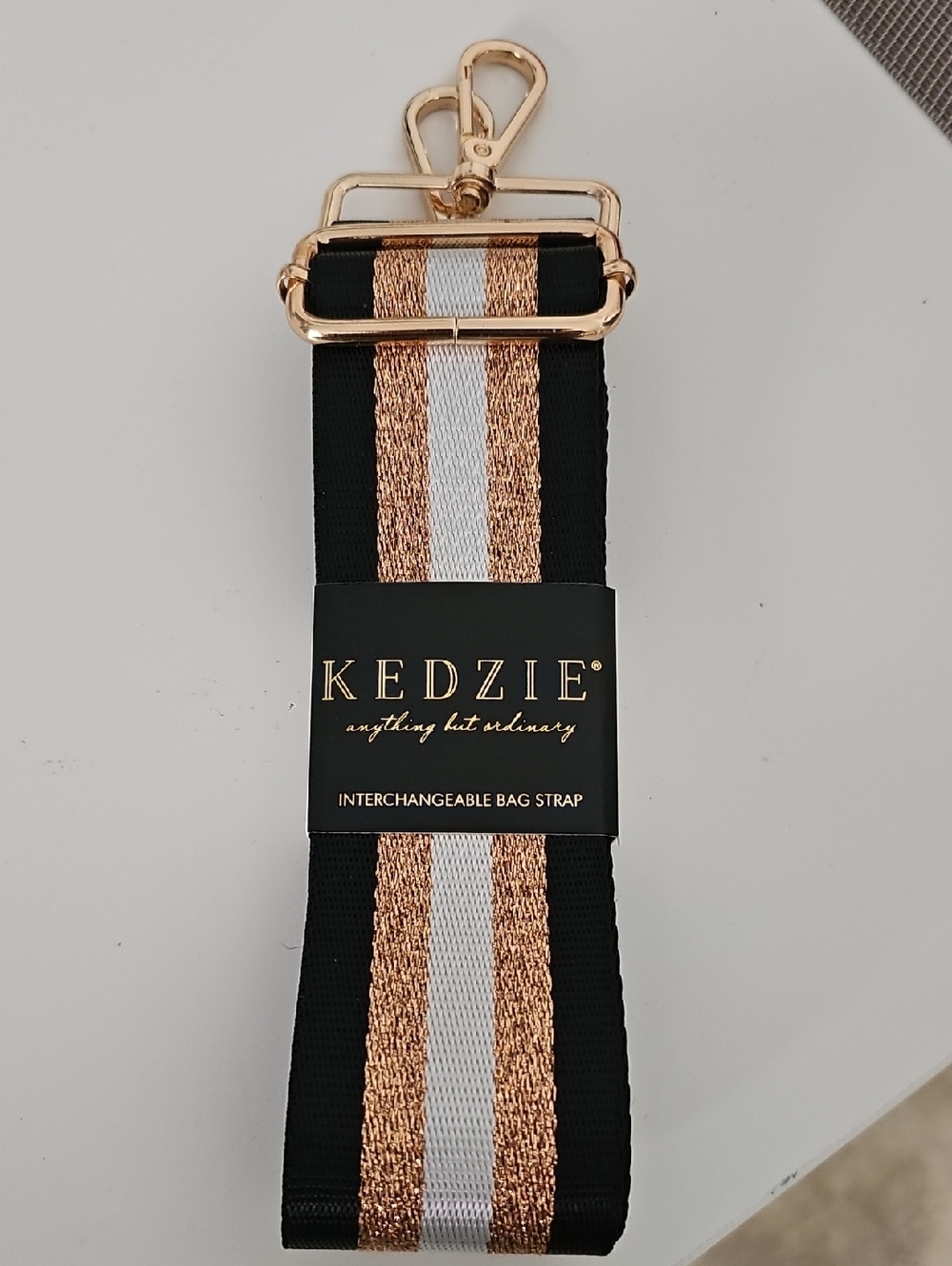 Kedzie Black and Rose Gold Stripe Interchangeable Bag Strap